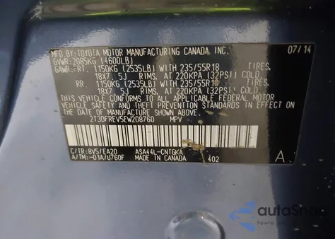 2014 Toyota Rav4 Limited z USA, uszkodzony, nr VIN 2T3DFREV5EW208760